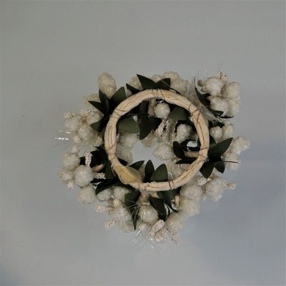 Christmas Candle Ring White Frosted Round Holiday Decor - Picture 4 of 5